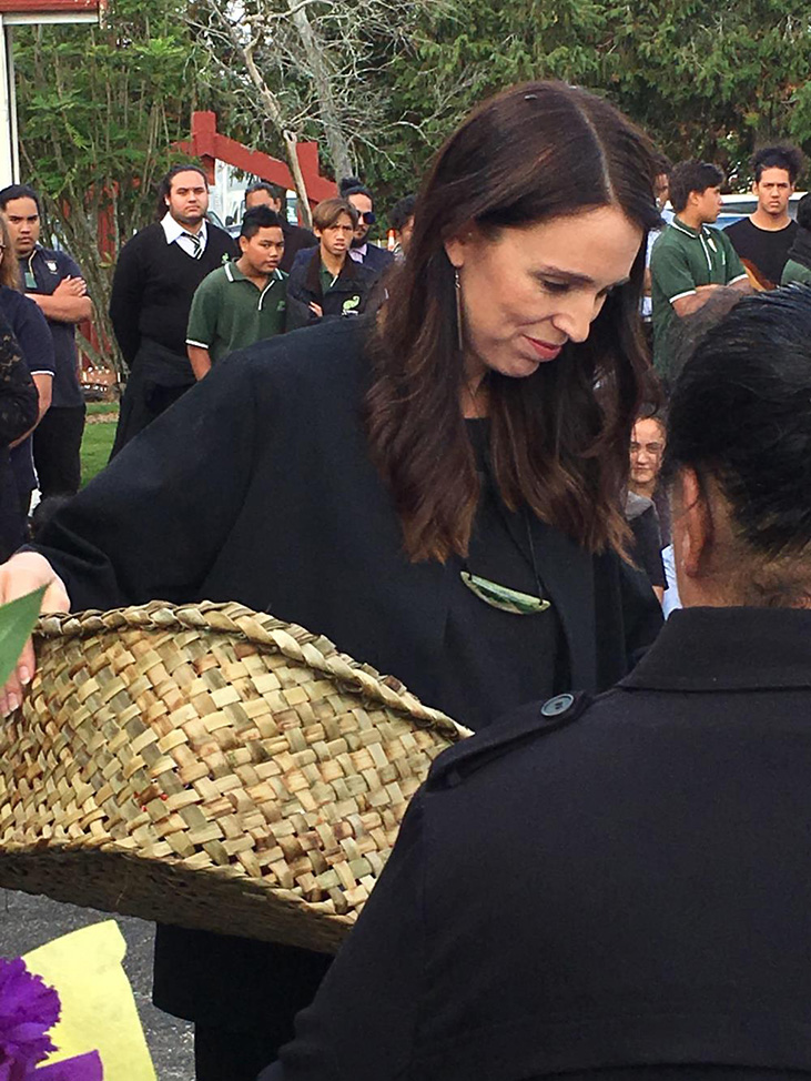 Prime Minister Jacinda Ardern with wahakura 